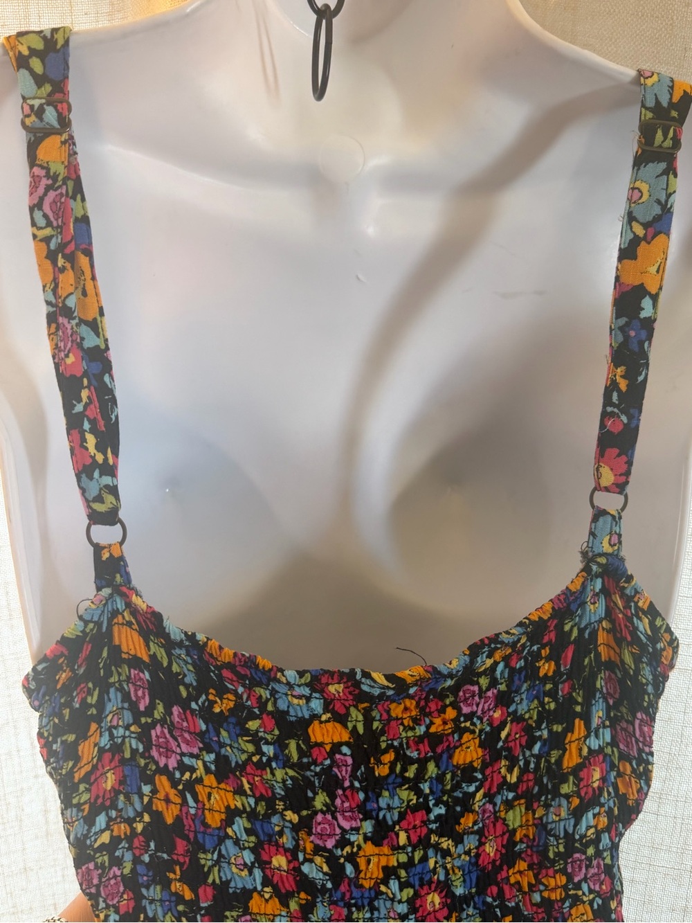 Floral Button-Front Romper in Black with Multicolor Flowers. Faded Glory - Picture 4 of 7